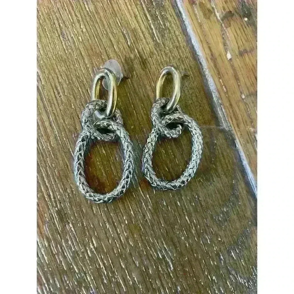 Two Toned Gold and Silver Triple Dangle Earrings - Picture 1 of 4